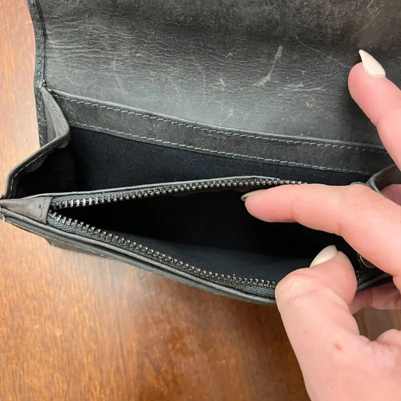 RFID Womens Dar Gray Soft Leather Bi Fold Wallet Snap Closure Card Slots Classic - Picture 5 of 11